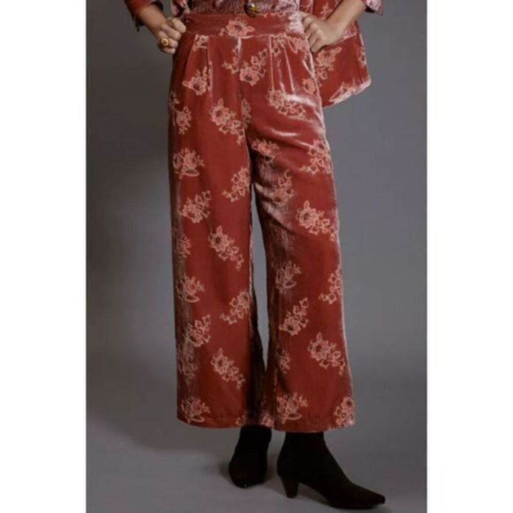 ANTHROPOLOGIE EUC HUTCH Floral Burnout Velvet Pants SMALL